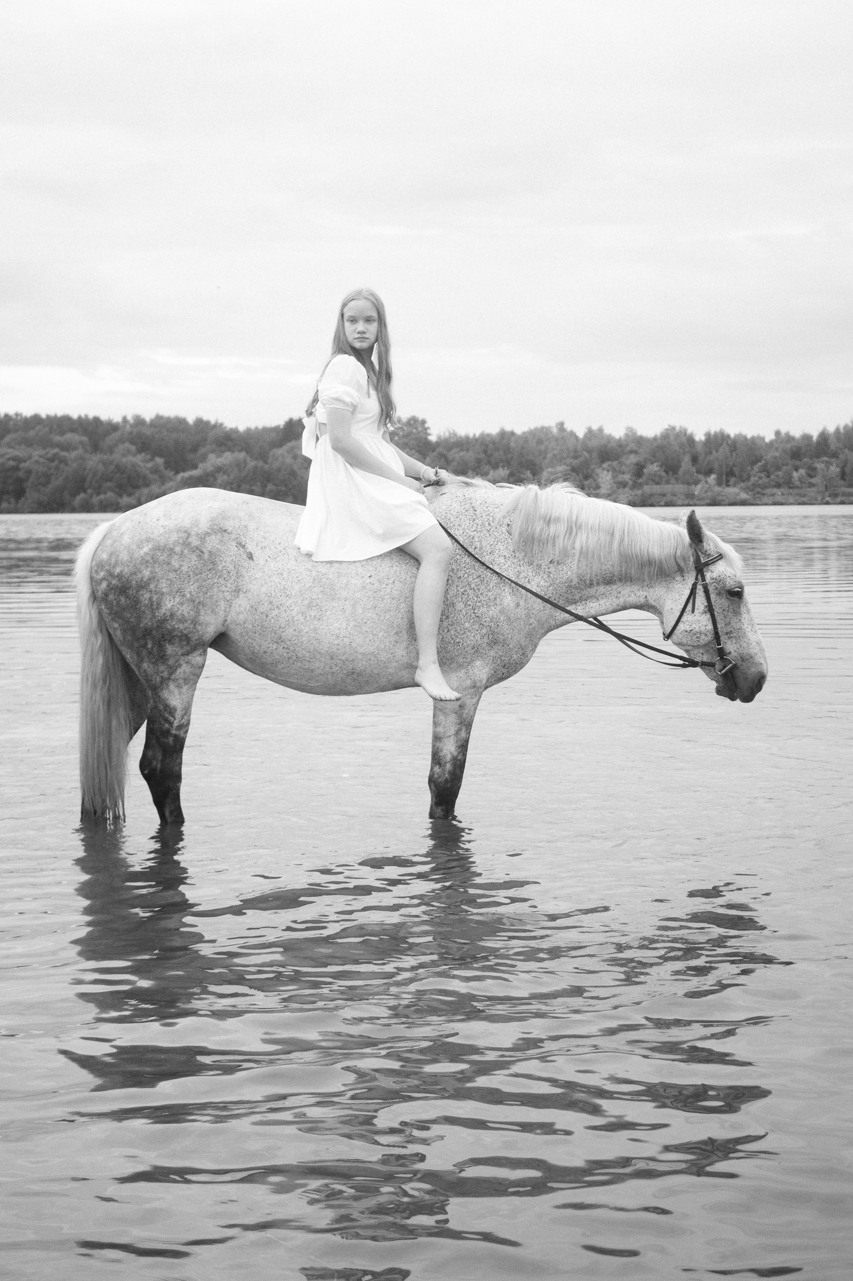 Girl and White Horse